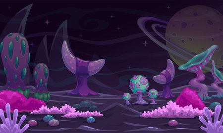 Fantasy cartoon alien world scene, vector artのイラスト素材