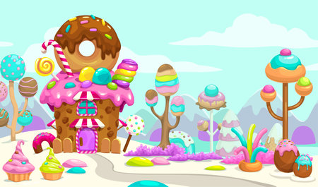 Cartoon sweet candy land scene, vector artのイラスト素材