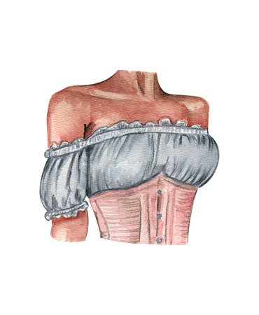 Watercolor hand drawn ballerina in a corsetの写真素材