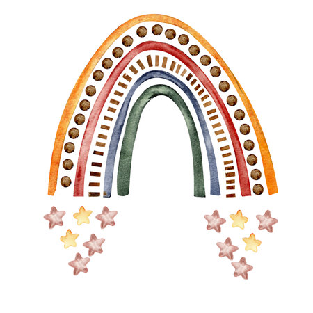Watercolor hand painted cute rainbow. Illustration isolated on white background. Design for baby shower party, birthday, cake, holiday design, greetings card, invitation.の写真素材