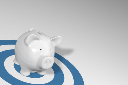 Piggy bank - white pig on blue target circlesの写真素材