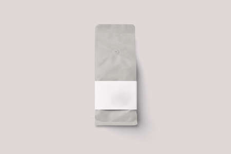 Take away paper or cardboard bag for coffee beans or ground coffee. Mock up isolated on a background. 3d rendering.の写真素材