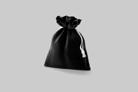 Empty blank drawstring pouch Mock up isolated on a gray background. 3d renderingの写真素材