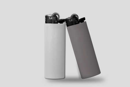 Empty blank realistic lighter Mock up isolated on a gray background. 3d rendering.の写真素材