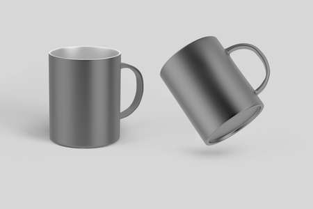Classic ceramic minimalistic mug mockup isolated on a gray background. Blank cup with empty copy space, 3d rendering.の写真素材