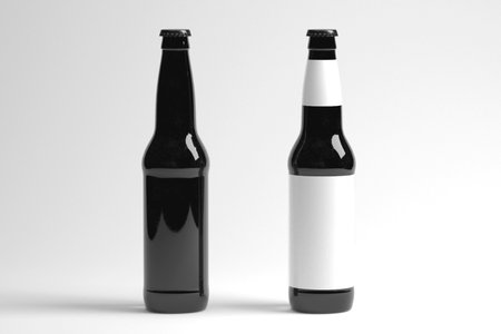 Beer Bottle Mock-Up - Two Bottles. Black and Whiteの写真素材