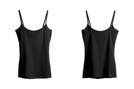 Women's Black sleeveless undershirt mockup isolated on background.tank top, sleeveless t-shirt,...