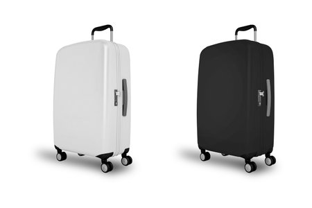 White and black Large travel polycarbonate suitcase mockup isolated on white background. 3d...