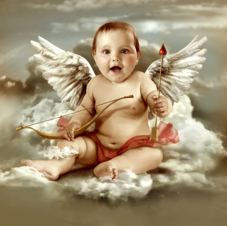 Baby cupid with angel wings の写真素材