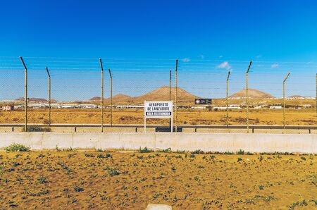 Scenic view of airport ground against clear blue sky. Photo taken in Playa Honda (Lanzarote), Las Palmas, Spain.のeditorial素材