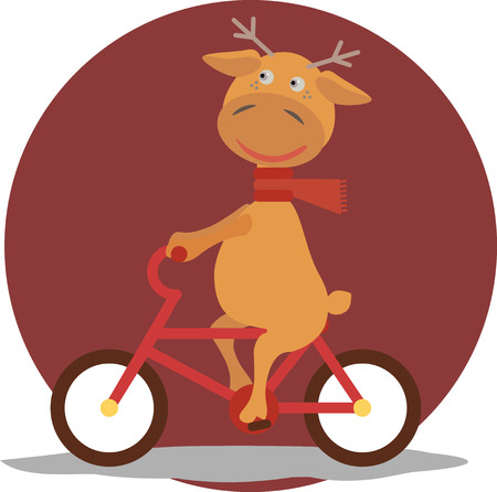 Happy deer in a scarf drives a bicycleのイラスト素材