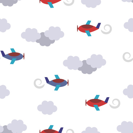 Cute seamless pattern with planes in cloudsのイラスト素材