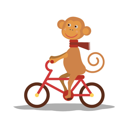 cute monkey with scarf on bike, bicycleのイラスト素材