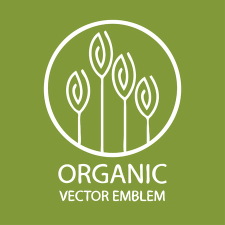 Vector abstract emblem, outline monogram, flower symbol, concept for organic shop or yoga studio, logo design template, linear logo design template, organic food and farming, green, vegan food conceptのイラスト素材