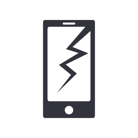 Phone broken vector icon. Phone sign with cracked screen. Phone break isolated from background. Phone with broken glass concept. Damaged phone.のイラスト素材