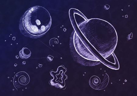Space Fantasy, universe abstract drawing, astronomy backgroundの写真素材