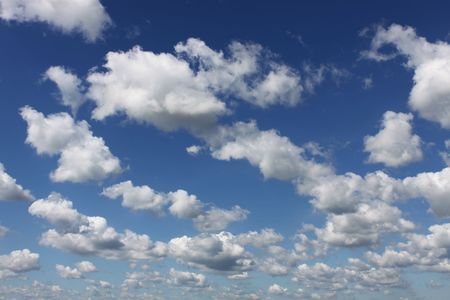 blue sky with fluffy clouds, cloudscape backgroundの写真素材