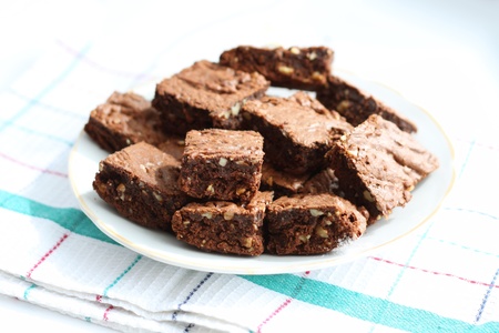 plate with sweet cocoa homemade brownies, isolatedの写真素材