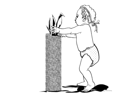Toddler walking and touchingのイラスト素材