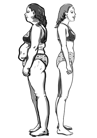 woman compare weight gainの写真素材