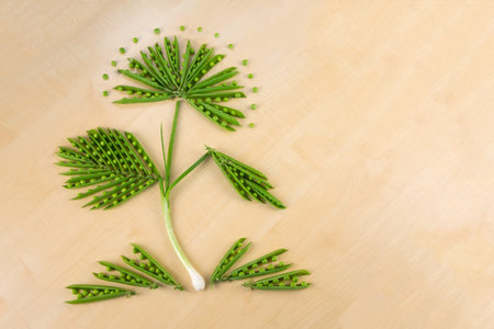 green peas, open pea sticks