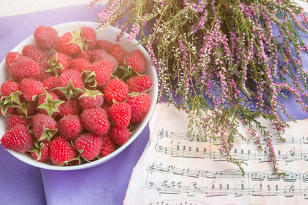 Berries of a raspberry, breakfast, good morning, good mood, raspberry and notes, Raspberry on the...
