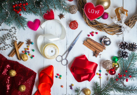 Valentines day , christmas handmade or wedding decorations. Present creating, hearts, craft paper,...
