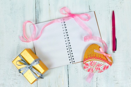 cookies for Valentines day, books and gift boxes.の写真素材