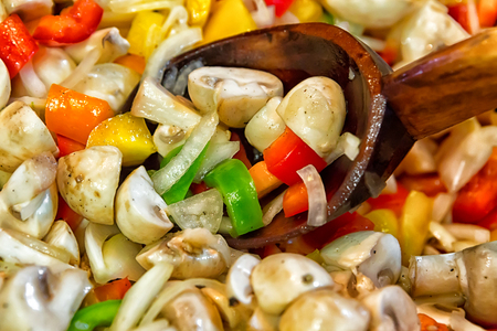 colored chopped vegetables. Sliced salad, top view. lettuce backgroundの写真素材