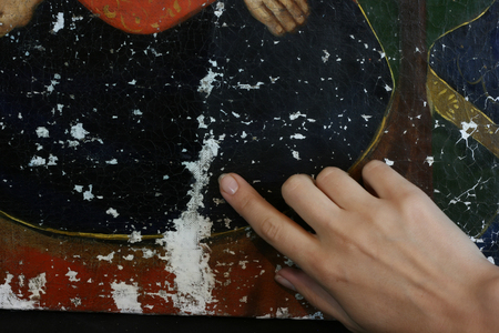 Restoration: close up. conservation of paintings. conservation of sculpturesの写真素材