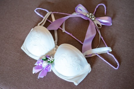brides linen white bra on the hangerの写真素材