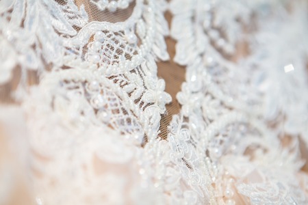 beautiful wedding dress close-up details of wedding laceの写真素材