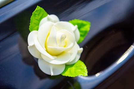 Car with decorations from flower for driving bride and groom during weddingの写真素材
