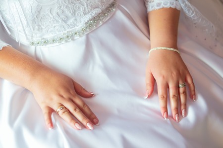 hands of the bride. bride's manicure. place for textの写真素材