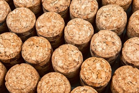 Background from textured wine corks, top view. place for textの写真素材