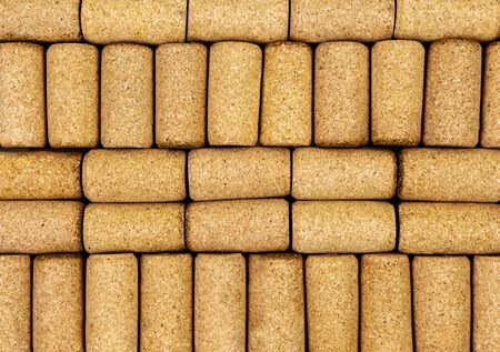 Background from textured wine corks, top view. place for textの写真素材
