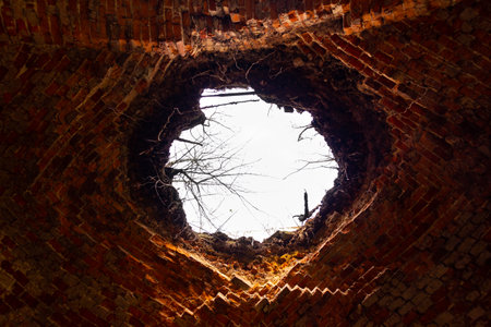 The old ruins of the collapsed walls with gates and windows Staroselskiy castleの写真素材