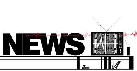 Vector illustration watch news on TV in the roomのイラスト素材