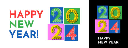 Colorful and unique design 2024 new year. Trendy and line vector design with colorful numbers designs. Horizontal and vertical options. Christmas Backgrounds.のイラスト素材
