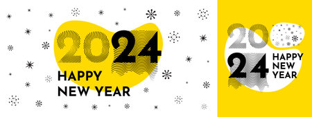 Happy New Year 2024 with different numbers design with festive colors concept. Premium Vector Design for 2024 New Year Speech. Horizontal and vertical options. backgrounds for branding, banner, cover.のイラスト素材