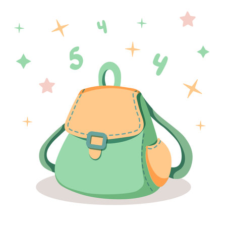 School backpack in pastel colors cute design. Back to school concept. Vector illustration in cartoon flat style.のイラスト素材