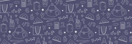Back to school vector seamless pattern. Mathematical doodle elements for your design. Outline...