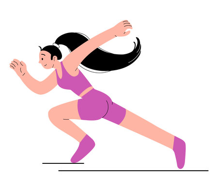 Track and field athletics. Trendy vector illustration. Female athlete running marathon. Sports event.のイラスト素材