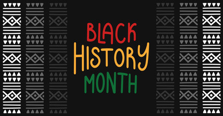 Black history month simple banner. Ethnic pattern with lettering. African-American Independence Day Background. Holiday template for card, poster. Vector flat illustration.のイラスト素材