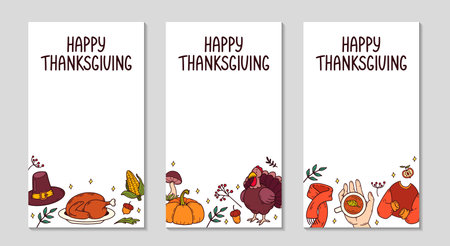 Happy Thanksgiving day Social media long greeting stories. Autumn doodle elements set. Copy space.のイラスト素材