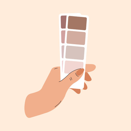 Hand holds palette with the trending color of 2025. Color of chocolate mousse and mocha.のイラスト素材
