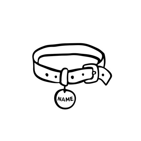 Cat collar. Hand drawn pet accessory. Sketch style Illustration of Pets, cats.のイラスト素材