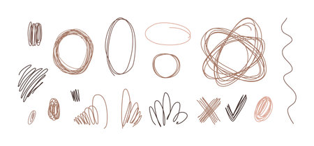 Set of children doodles on white background. Minimalist abstract shapes collection. Editable line.のイラスト素材