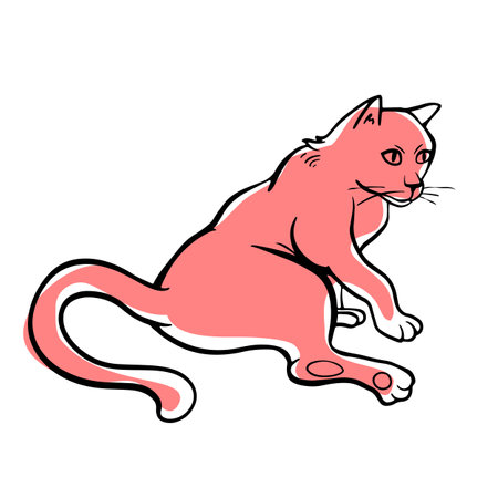 Funny cat is Lying on its side. Free hand Fat cute domestic pet illustration. Trendy doodle icon.のイラスト素材