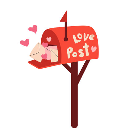 Red mailbox with love letters and hearts. Valentines day card. Love mail, confession of love.のイラスト素材